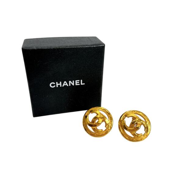 CHANEL Authentic Vintage Gold Logo Earrings
